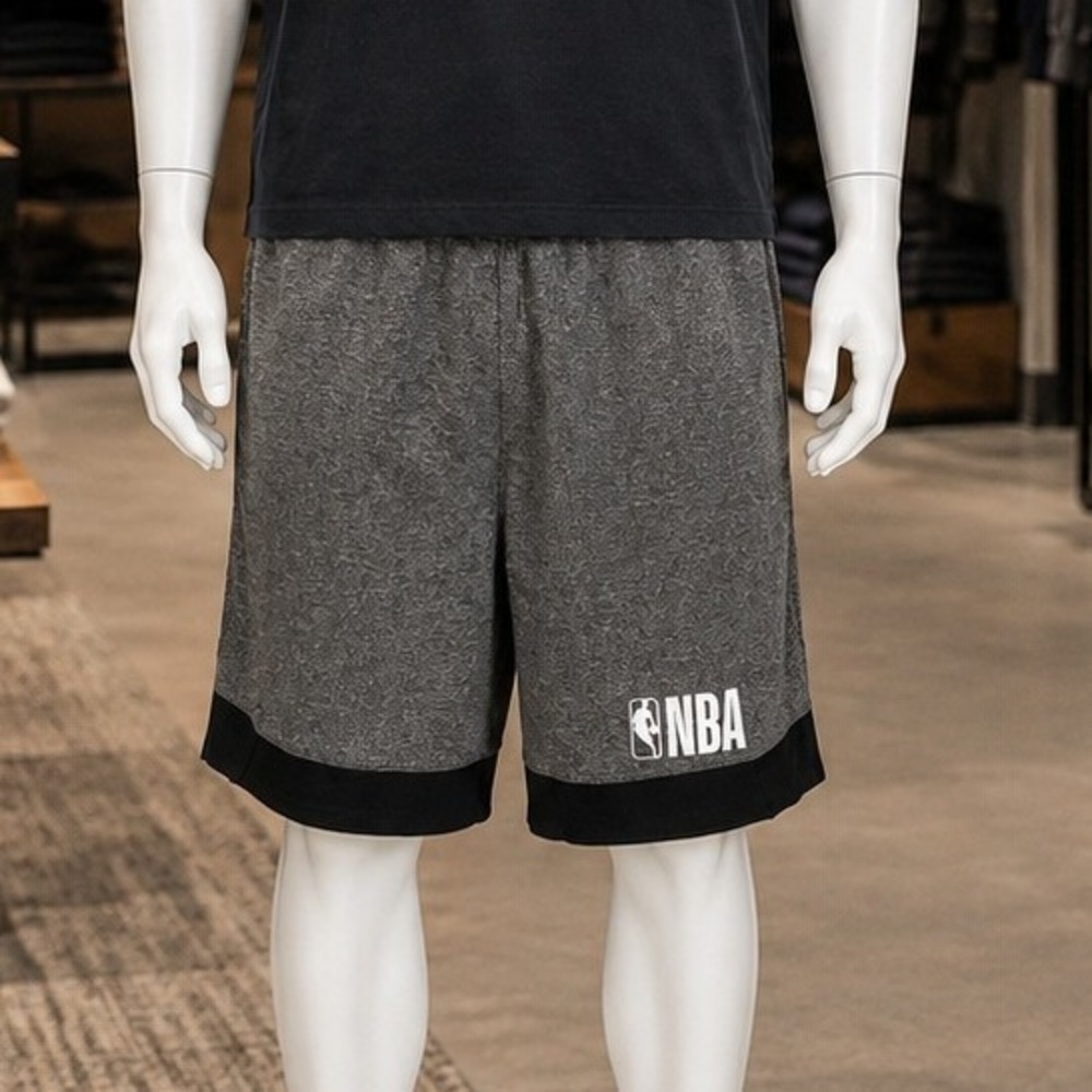 NBA Boys Basketball Shorts Heather Gray Black Logo Athletic Size L 14-16